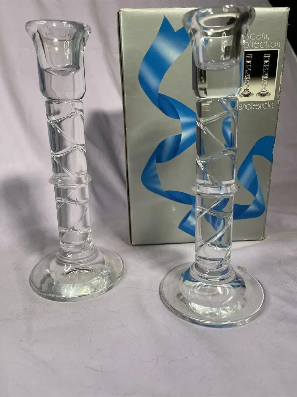 Vintage Pair of Toscany 24% Lead Crystal Candle Holder Excellent Condition